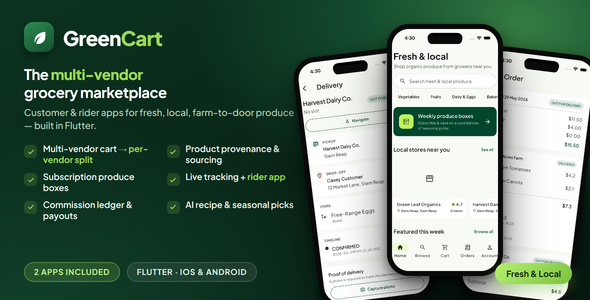 GreenCart | Multi-Vendor Organic Grocery Marketplace Flutter App + Next.js