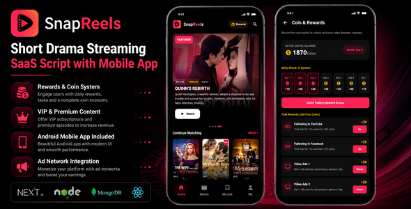 SnapReels | Short Drama Streaming SAAS Script with Android App 1.1.2