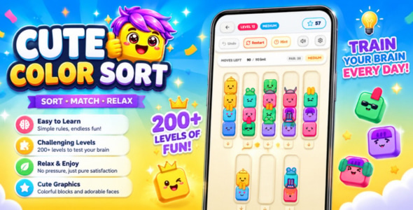 Cute Color Sort – Android Puzzle Game with AdMob