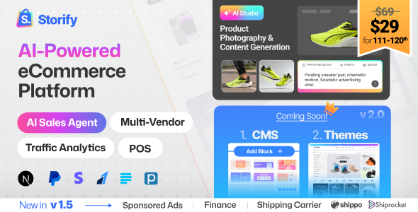 Storify – Multivendor eCommerce with POS, Digital Products Marketplace, Omnichannel, AI Agent