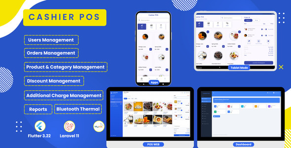 Cashier POS – Flutter & Laravel Solution with Point Of Sales Responsive Smartphone and Tablet