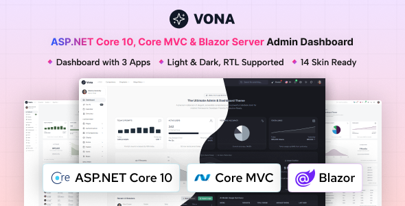 Vona – ASP.Net Core 10, Core MVC & Blazor Server Minimal Admin Dashboard Template