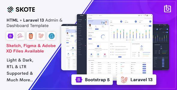 Skote – HTML & Laravel 13 Admin Dashboard Template + Sketch 4.4