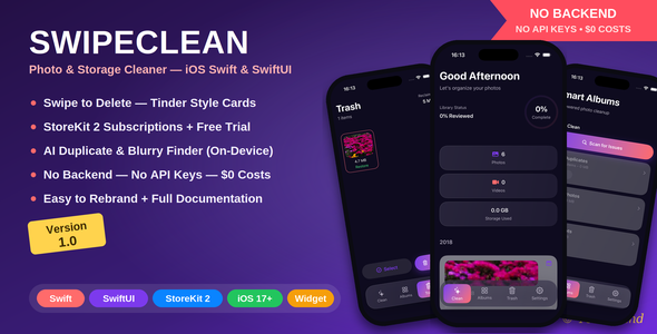 SwipeClean – Photo & Storage Cleaner iOS App | Swift SwiftUI | Swipe to Delete