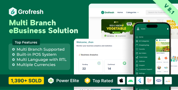 GroFresh – (Grocery, Pharmacy, eCommerce, Store) App and Web with Laravel Admin Panel + Delivery App 8.1