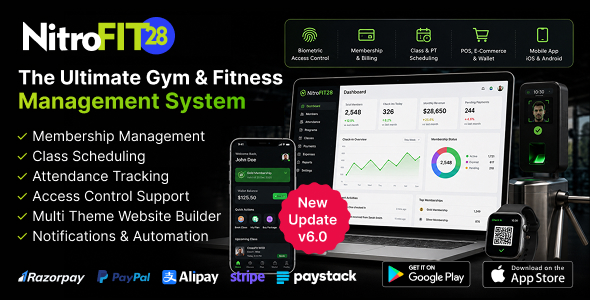 NitroFIT28 | Gym & Fitness Management System with Membership, Billing & Access Control 6.0.8