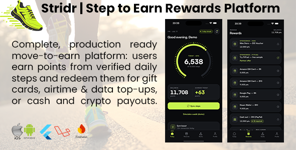 Stridr | Step-to-Earn Rewards Flutter App With Laravel Backend