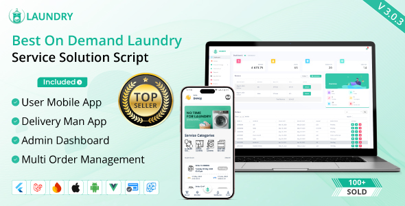 Best laundry app with Admin panel | Laundry booking system | Quick wash | On-Demand Laundry 3.0.3