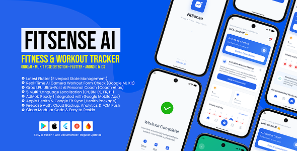FitSense | AI Personal Trainer & Fitness Tracker Flutter App for Android and iOS