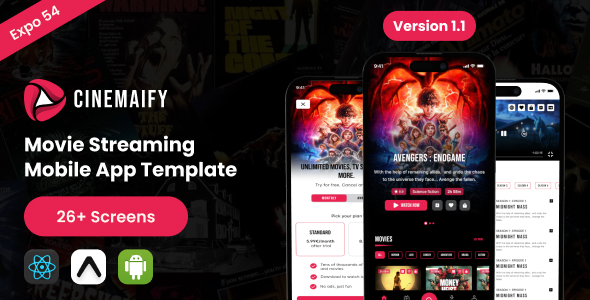 Cinemaify | Movie Streaming App | React Native Expo Template