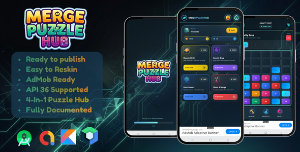 Merge Puzzle Hub | 4-in-1 Puzzle Collection Android App with AdMob