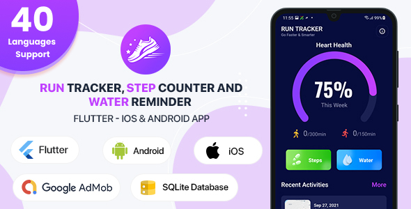 Run Tracker, Step Counter and Water Reminder – Flutter Android & iOS App (40 Languages) 2.9