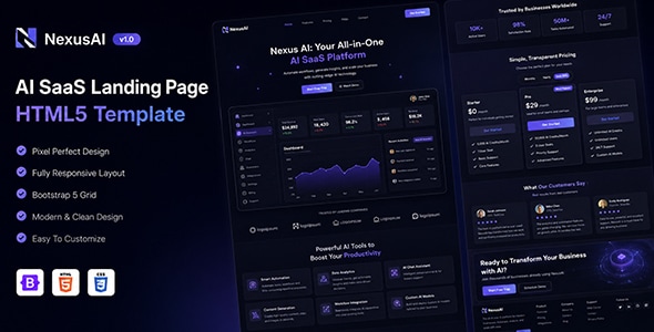 NexusAI – AI SaaS Landing Page Template