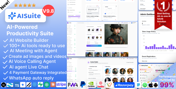AI Suite – All-In-One SaaS AI Website Builder, Live Chat, AI Image, AI Video Generator, Gemini AI 9.8