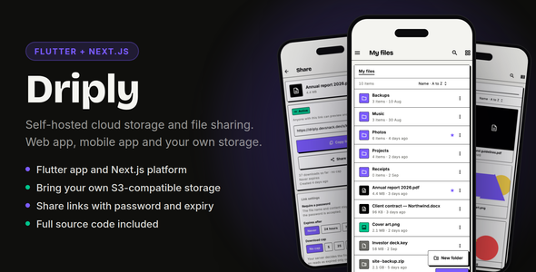 Driply | Cloud Storage and File Sharing Platform Next.js and Flutter App with Admin Panel