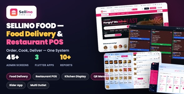 Sellino Food – Multi-Restaurant Food Delivery & POS with Customer, Restaurant & Rider Flutter Apps