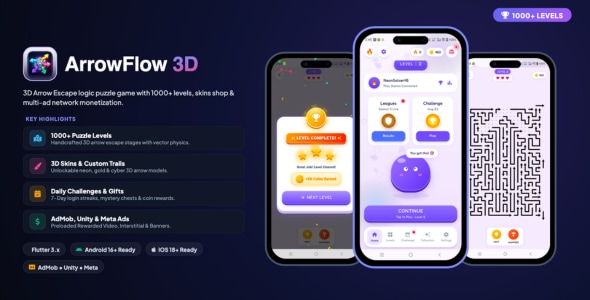 ArrowFlow 3D | 3D Arrow Escape Logic Puzzle Game (Flutter Source Code)