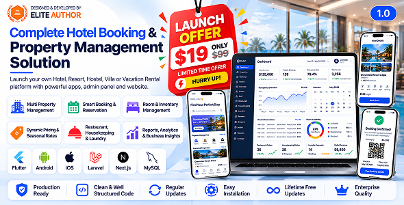 DTHotel – Hotel Booking & Property Management Flutter App with Laravel Admin & Next.js