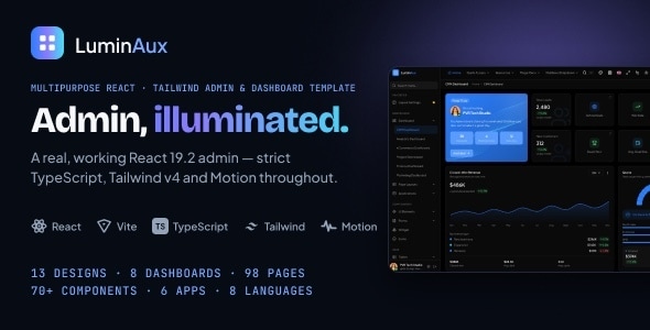 Luminaux – Multipurpose React Tailwind Admin & Dashboard Template