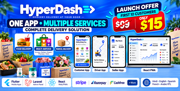 Hyperdash | Hyperlocal Flutter Delivery App | Laravel Admin and PWA
