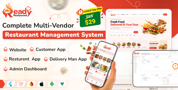 ReadyRestaurant – Complete Multi-Vendor Restaurant Management App, Website & Admin Panel