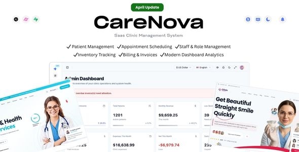 CareNova — Clinic Management Web App | Medical SaaS, Patient & Appointment Management 1.2