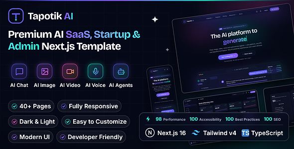 Tapotik AI – Premium AI SaaS, Startup & Admin Next.js Template