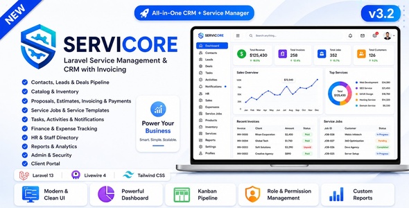 ServiCore – Laravel Service Management & CRM with Invoicing 3.2.0
